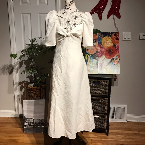 Linen Coastal Coquette Cottage Western Puff short sleeve twist knot overlay flar - Picture 2 of 16